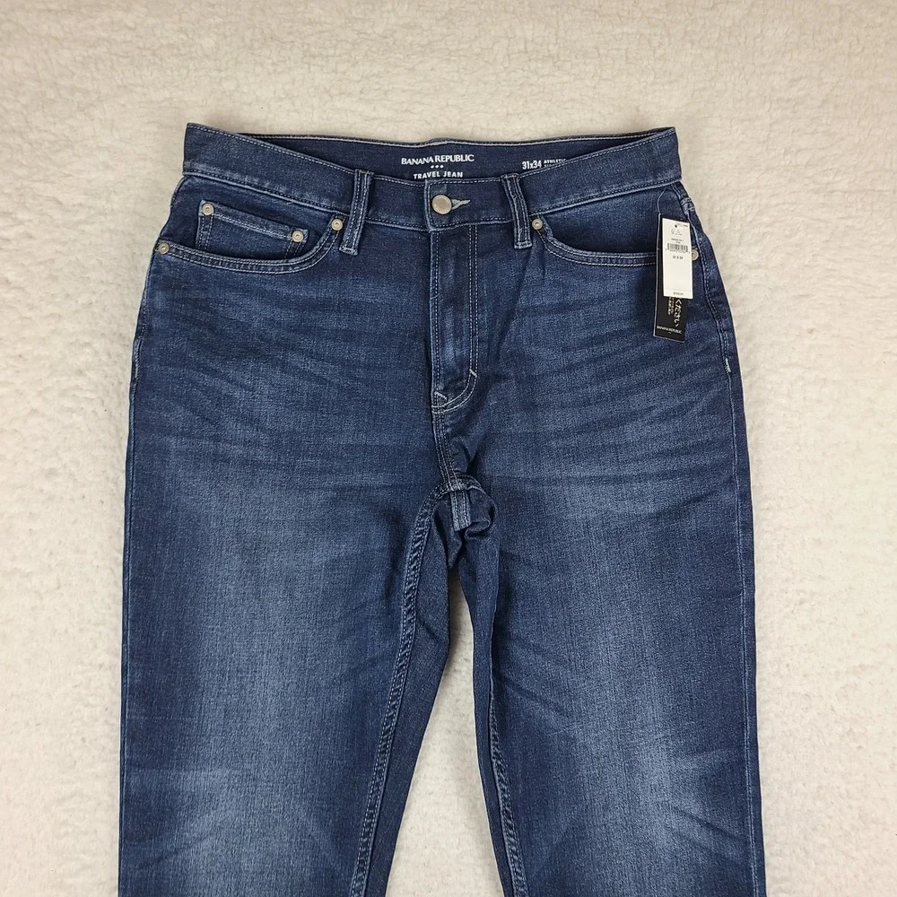Banana Republic Travel Jeans Men 31x34 Blue Athletic Fit Dark Wash Denim NEW NWT